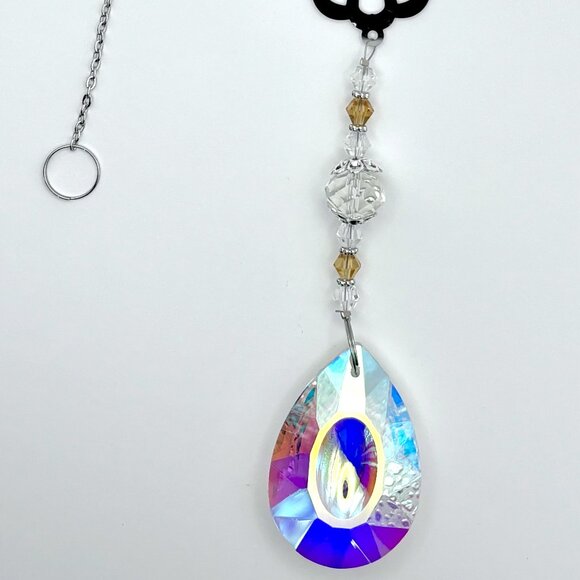 Silver Owl Iridescent Crystal Prism Sun Catcher Suncatcher Window Sun Hanging - Picture 2 of 5